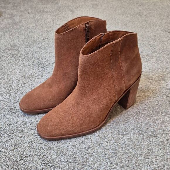 Lucky Brand Pinktone Ankle Booties Size 7.5 Suede Block Heel - Picture 1 of 7